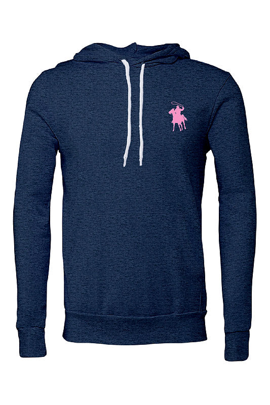 Country Polo Hoodie - Pink Logo Horse (Heather Navy)