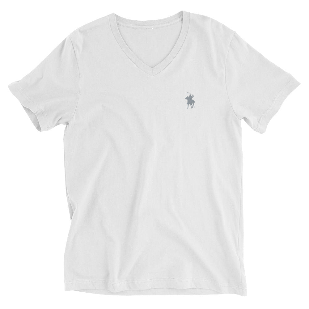 Country Polo V-Neck Tee (Silver Logo on White T-Shirt)