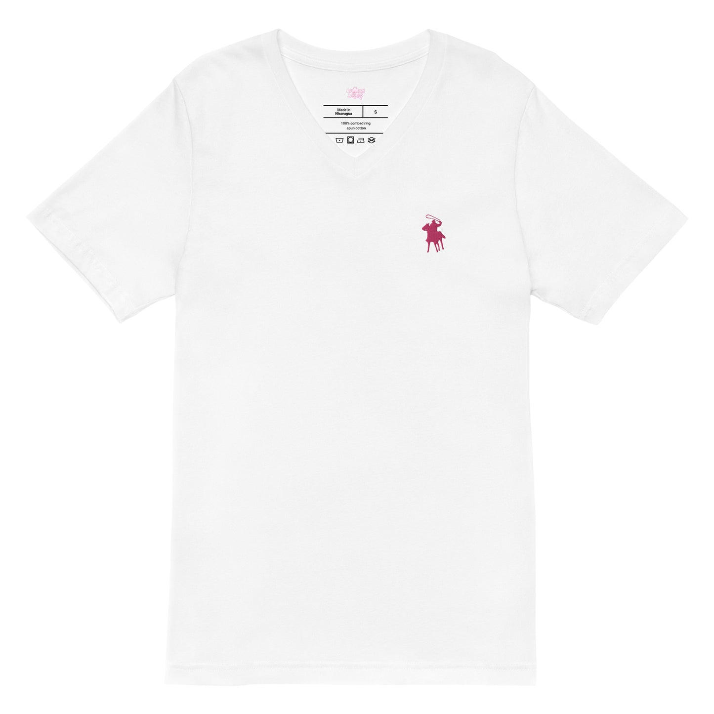 Country Polo V-Neck T-Shirt (Pink logo on White T-Shirt)
