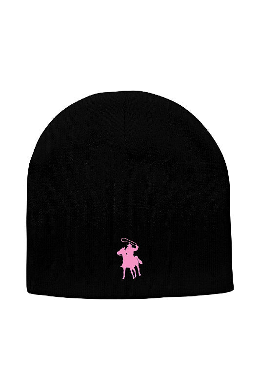 Country Polo Classic Beanie  (Black with Pink Logo)