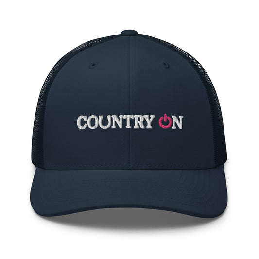 Country Lifestyle ON Trucker Cap (Pink Logo on Navy Hat)