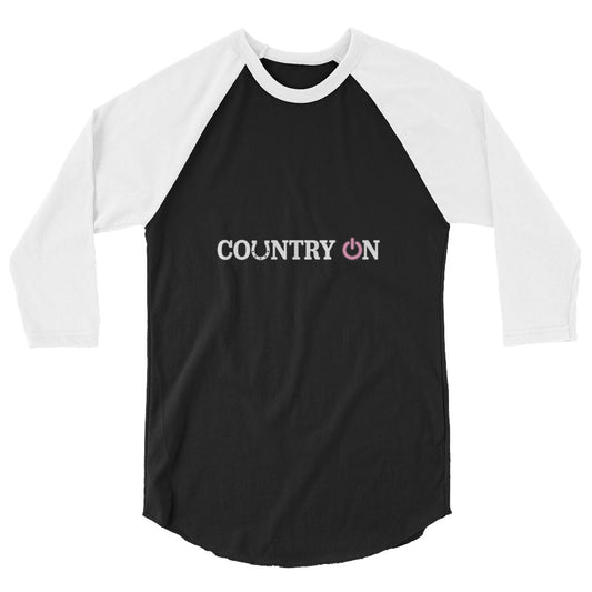 Country Lifestyle ON Pink Logo on a 3/4 Sleeve Raglan shirt (Black/White)