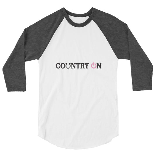 Country Lifestyle ON 3/4 Sleeve Raglan shirt Pink Logo on White/Gray
