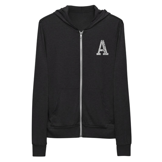 Varsity Angel "A" Zip Hoodie (Charcoal Black)