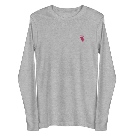 Country Polo Long Sleeve Tee (Pink Logo on Athletic Heather)