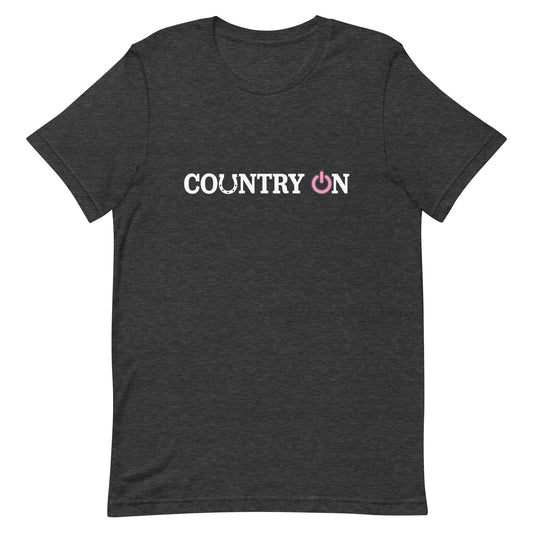 Country Lifestyle ON Pink Logo Tee on Heather Grey